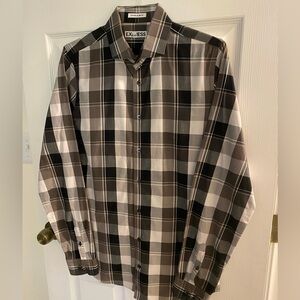 Express Men’s L/S Button Down, Size M, Grey/White/Black Plaid